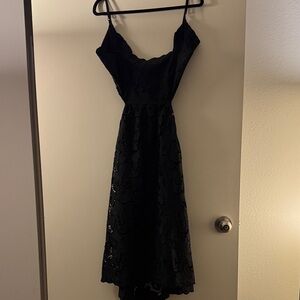Chic Black Lace Midi Dress tie and open back
